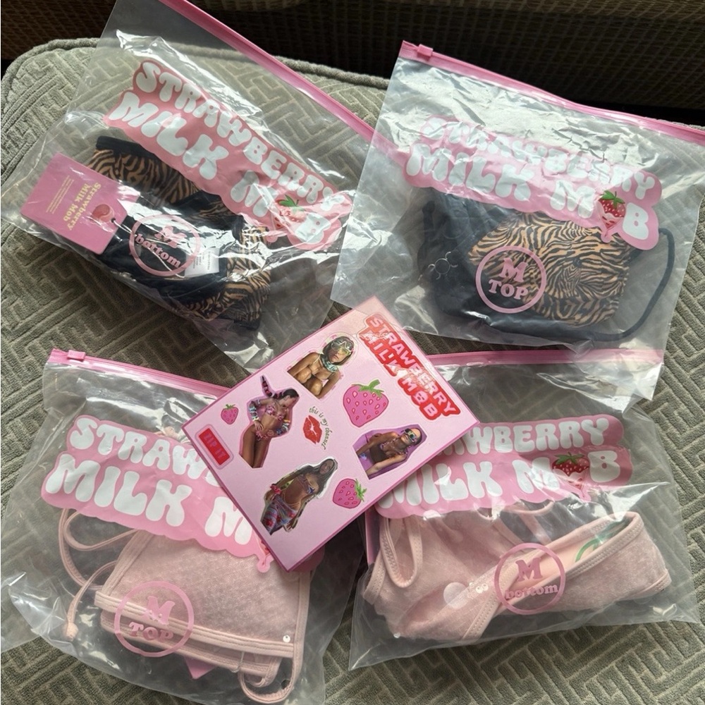 Strawberry Milk Mob Pink and Black Bikini Set